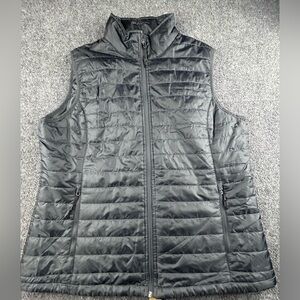 Port Authority Black Puffy Vest Womens XL Travelers Logo on Back
